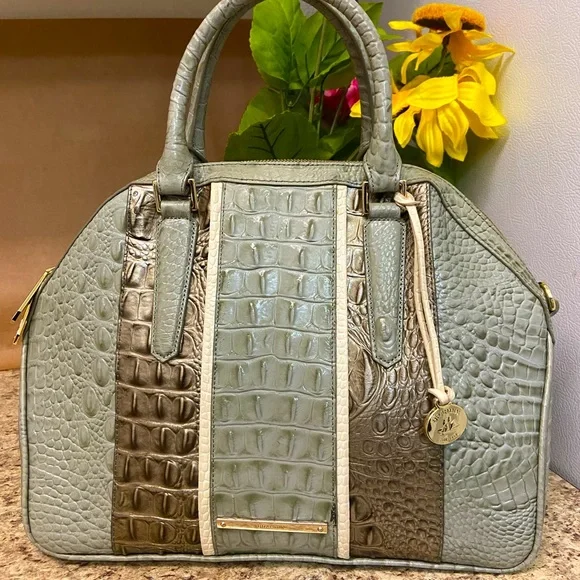Brahmin Silver Sage Tarama Hudson Satchel